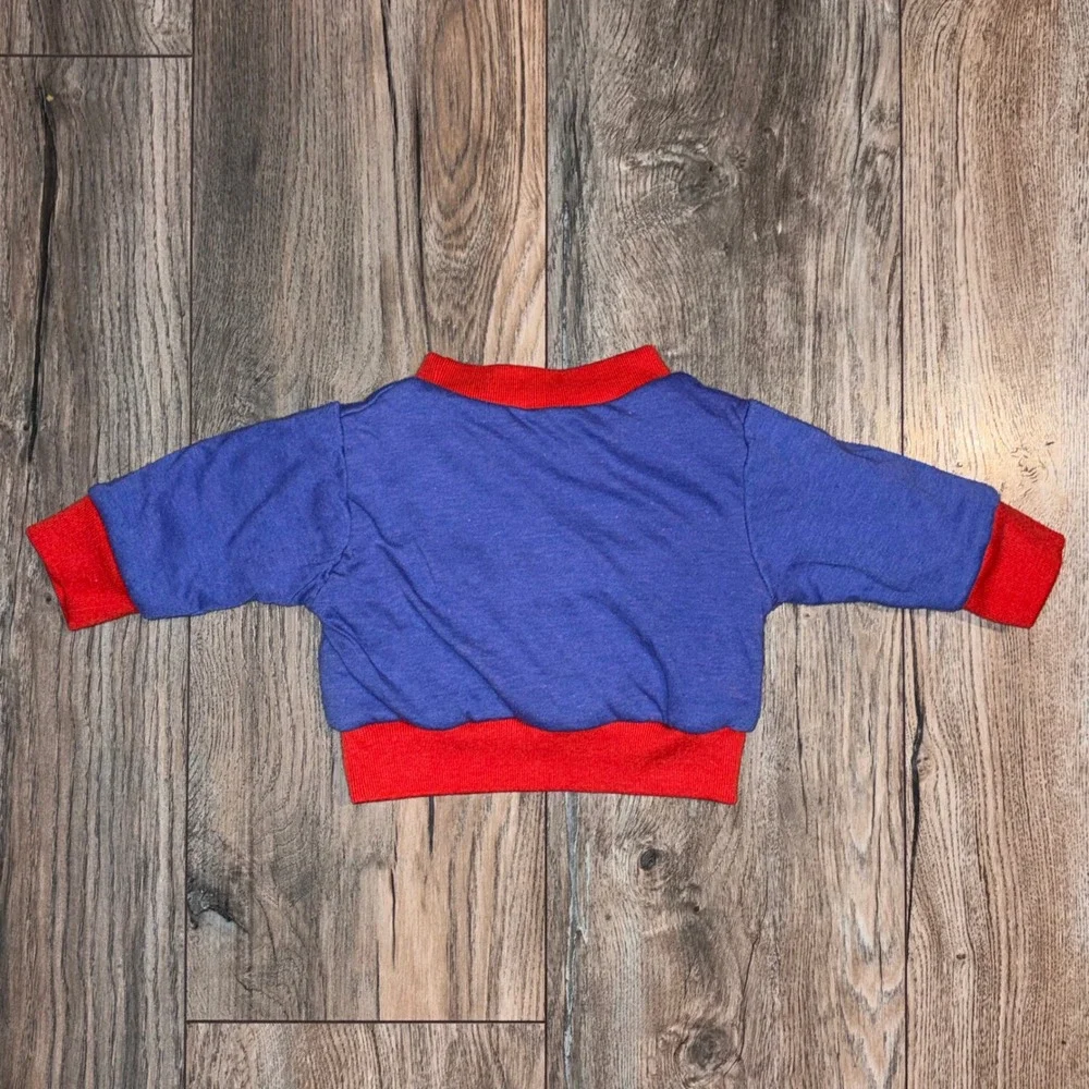 Vintage Reversible Baby Sweatshirt Blue White Bunny Applique Print Red Trim